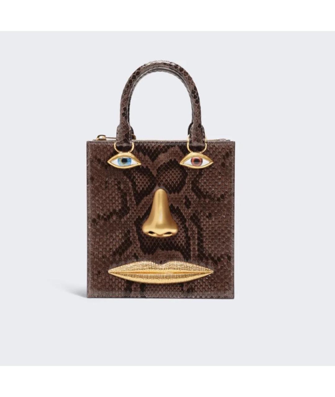 SCHIAPARELLI Коричневая сумка с короткими ручками из кожи питона, фото 5