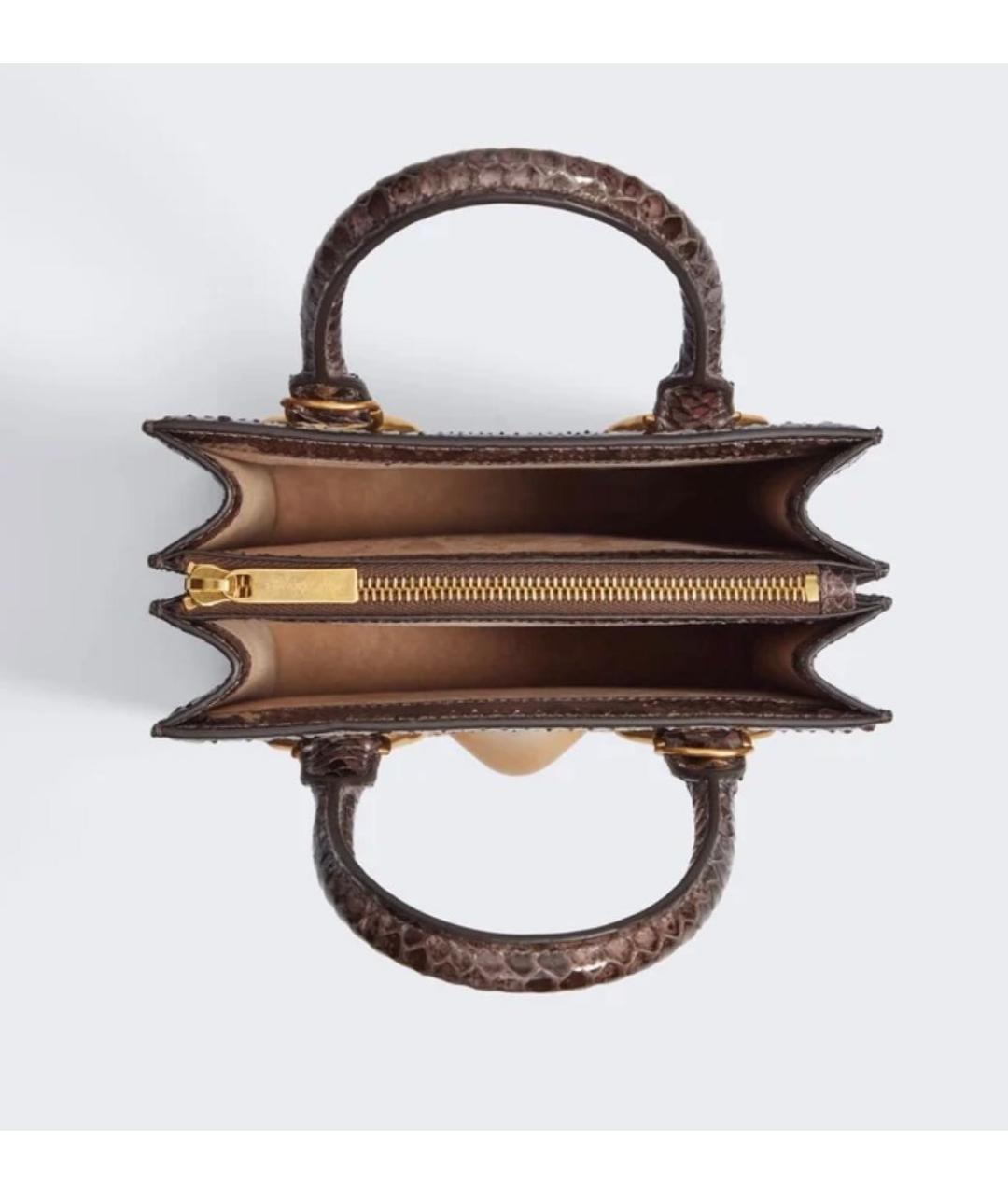 SCHIAPARELLI Коричневая сумка с короткими ручками из кожи питона, фото 4