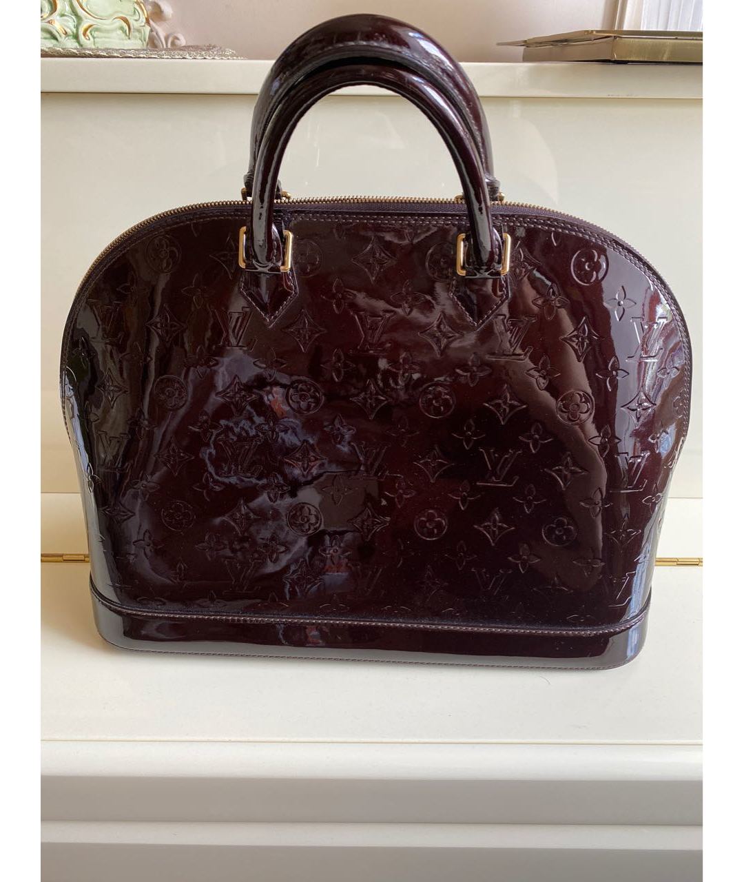 LOUIS VUITTON PRE-OWNED Бордовая сумка тоут из лакированной кожи, фото 9