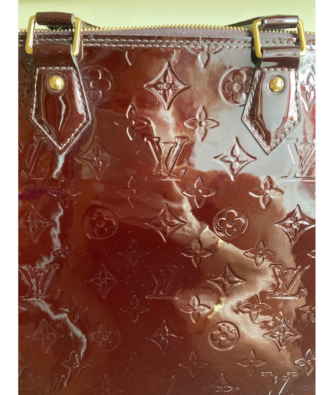LOUIS VUITTON PRE-OWNED Бордовая сумка тоут из лакированной кожи, фото 6