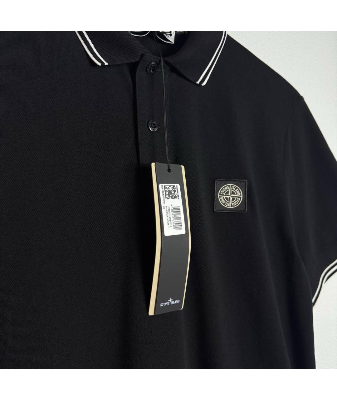 STONE ISLAND Черное хлопковое поло с коротким рукавом, фото 2