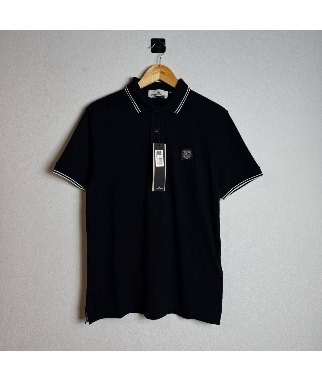 STONE ISLAND Черное хлопковое поло с коротким рукавом, фото 6