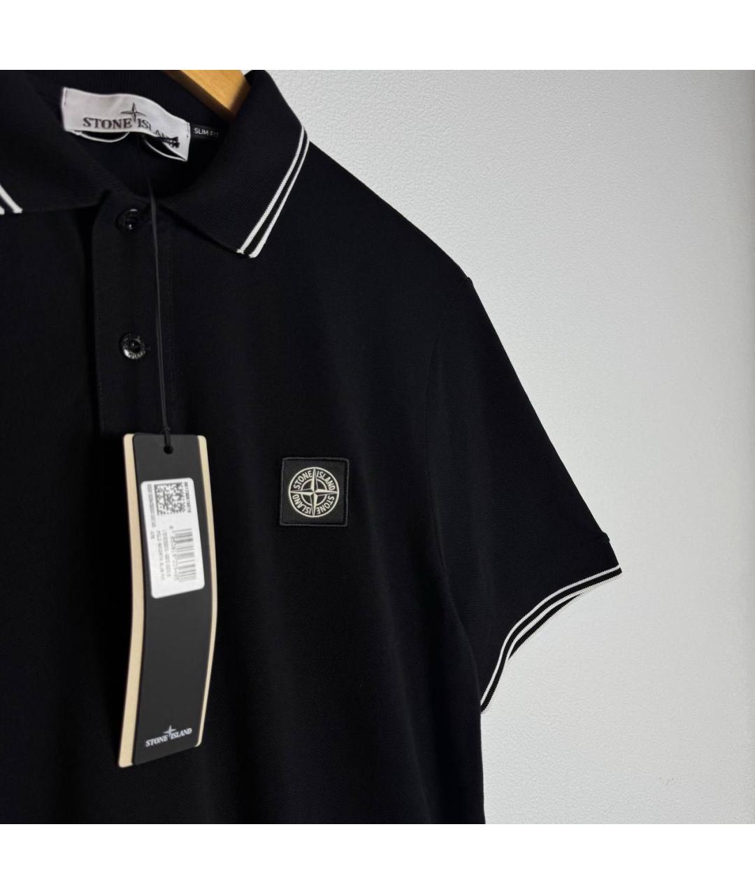 STONE ISLAND Черное хлопковое поло с коротким рукавом, фото 5