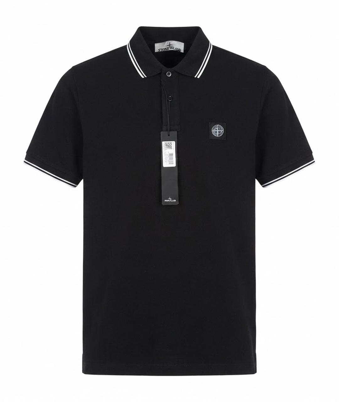 STONE ISLAND Черное хлопковое поло с коротким рукавом, фото 1