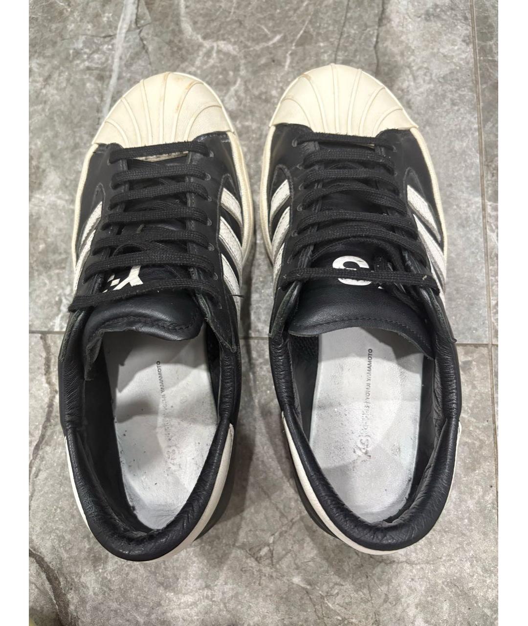 Y-3 Черные кожаные низкие кроссовки / кеды, фото 3