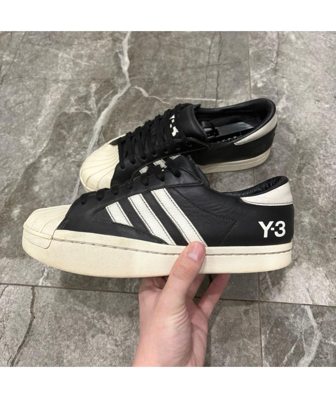 Y-3 Черные кожаные низкие кроссовки / кеды, фото 6