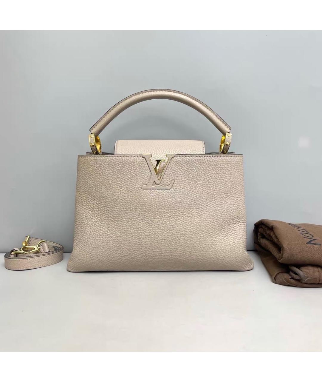 LOUIS VUITTON Бежевая кожаная сумка тоут, фото 9