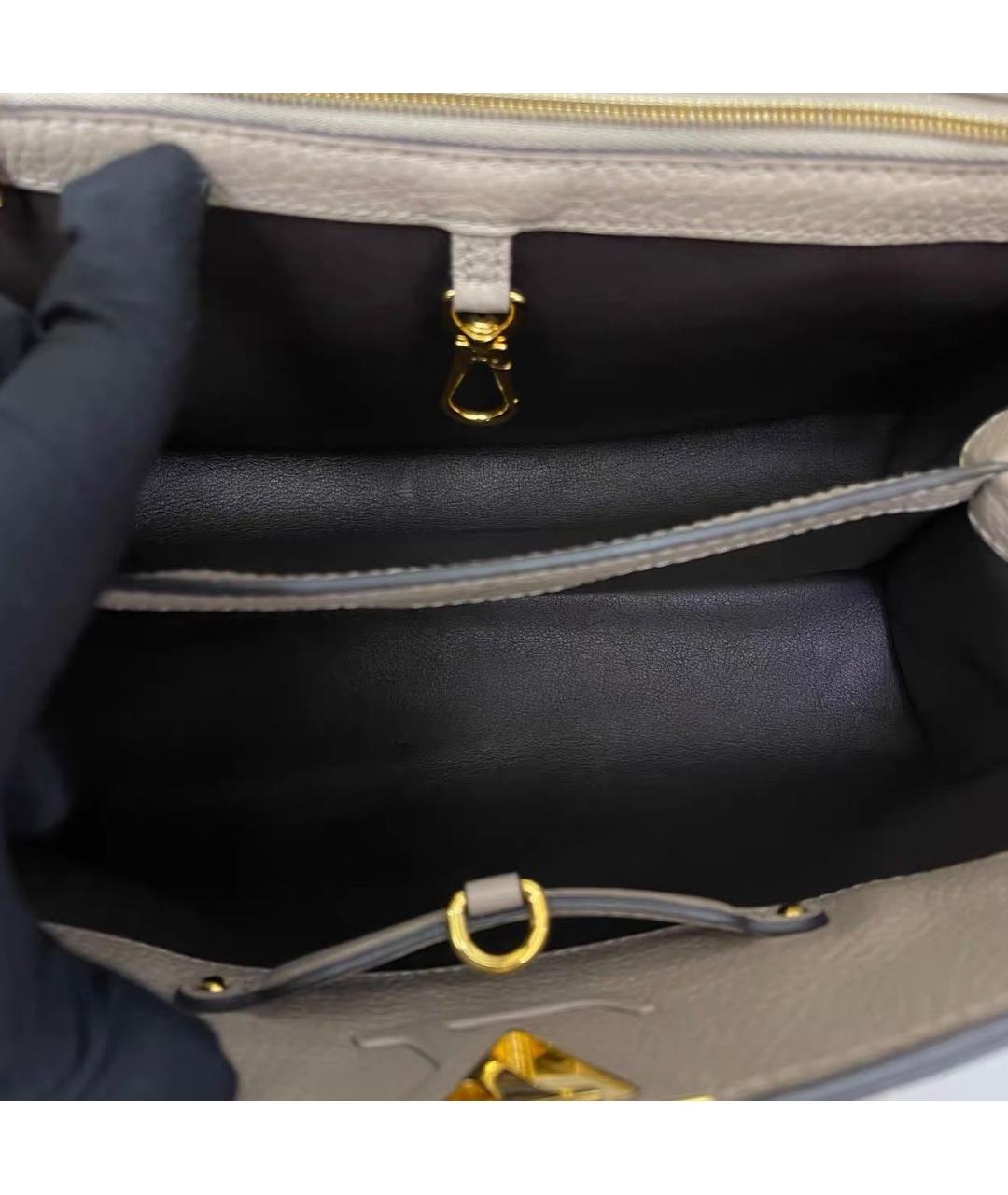 LOUIS VUITTON Бежевая кожаная сумка тоут, фото 8