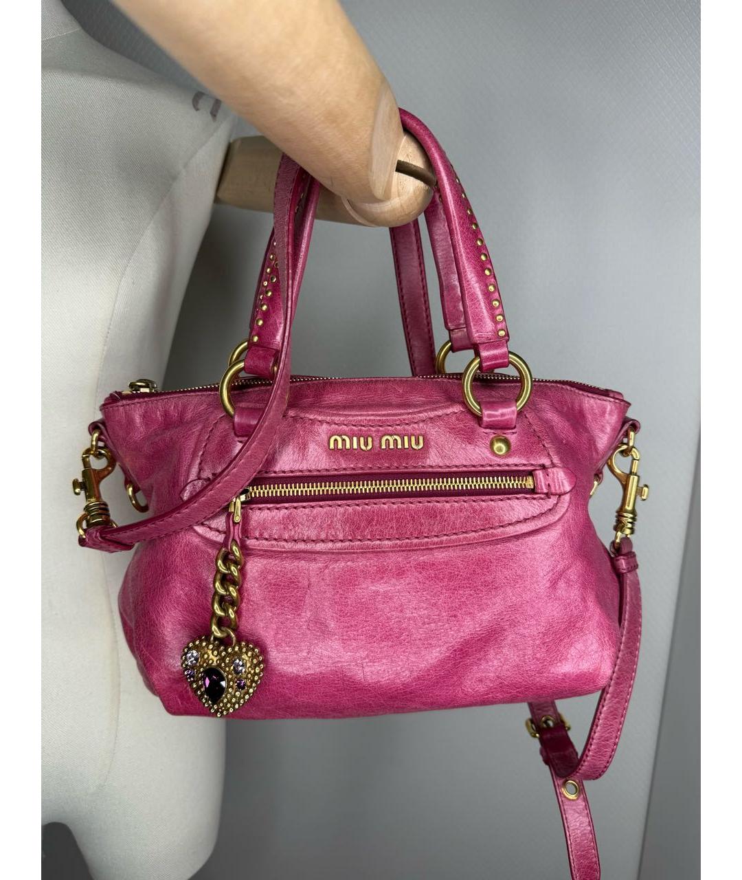 MIU MIU Розовая кожаная сумка с короткими ручками, фото 7