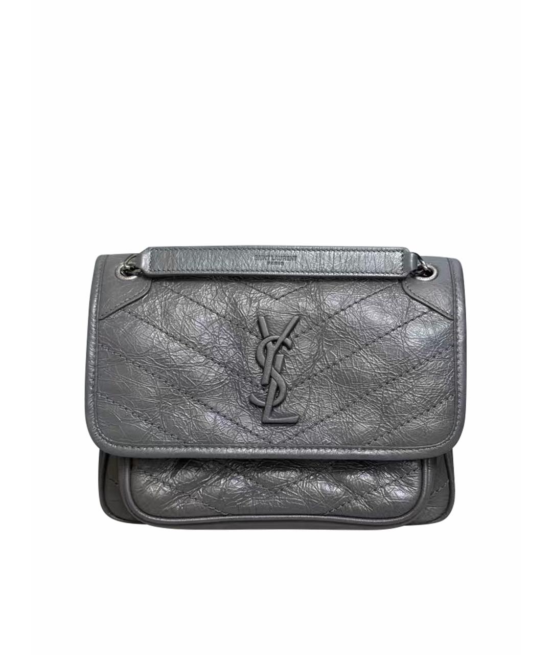 SAINT LAURENT Антрацитовая кожаная сумка тоут, фото 1