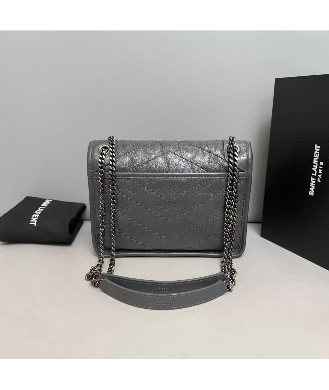 SAINT LAURENT Антрацитовая кожаная сумка тоут, фото 2
