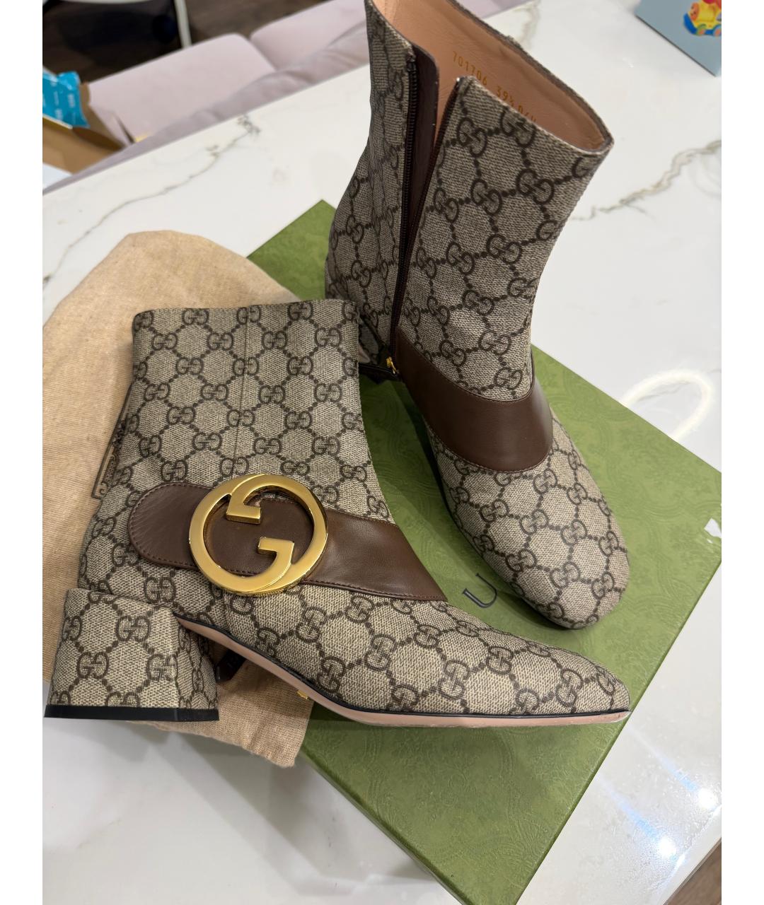 GUCCI Бежевые кожаные полусапоги, фото 3