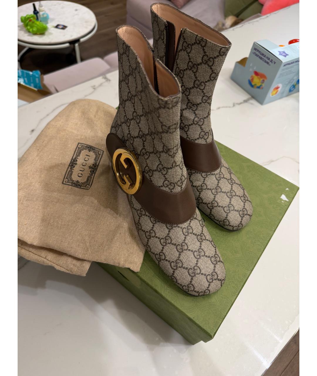 GUCCI Бежевые кожаные полусапоги, фото 2