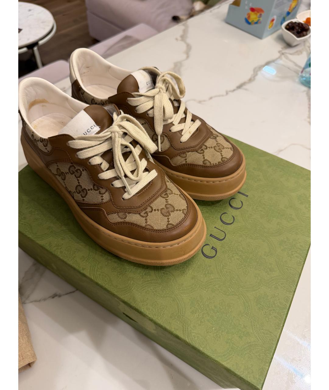 GUCCI Коричневые кожаные кеды, фото 3