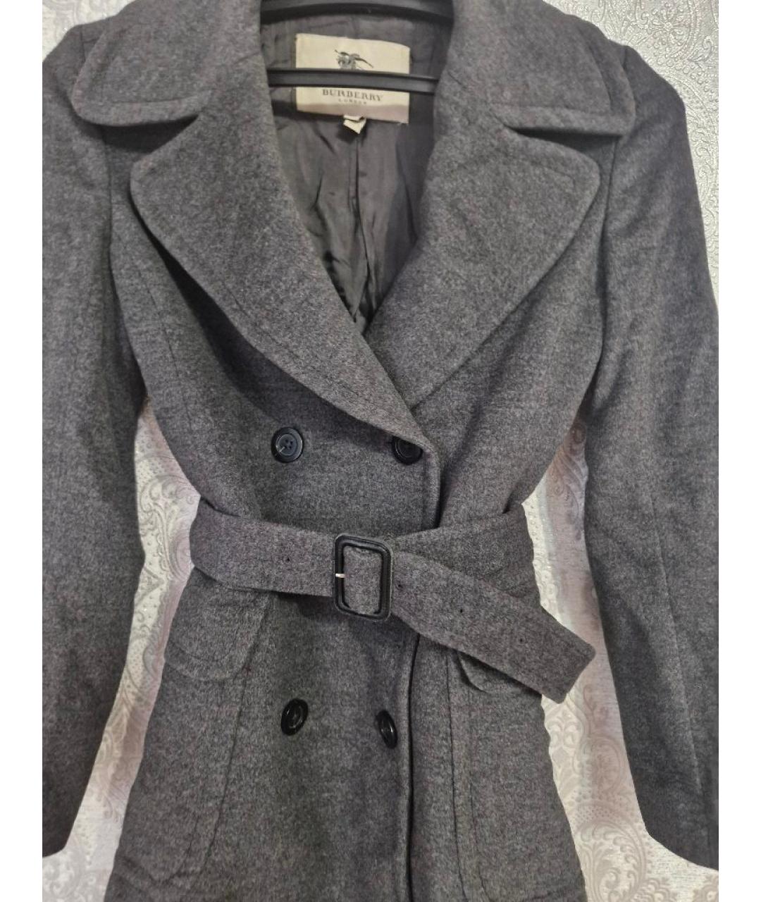 BURBERRY Серое шерстяное пальто, фото 2