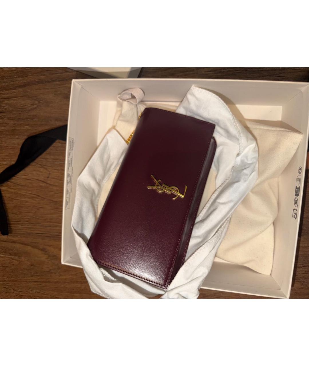 SAINT LAURENT Бордовая кожаная сумка через плечо, фото 5