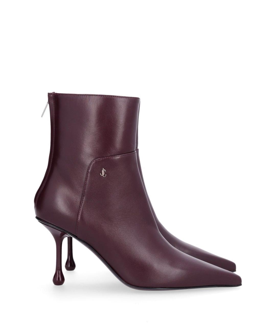 JIMMY CHOO Бордовые кожаные ботильоны, фото 6
