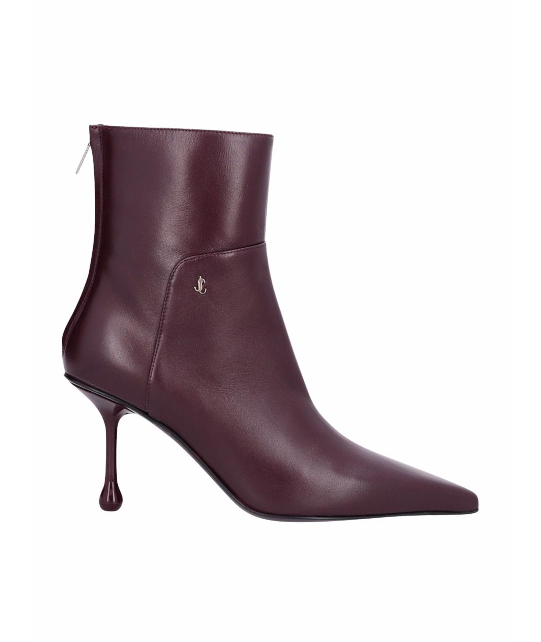 JIMMY CHOO Бордовые кожаные ботильоны, фото 1