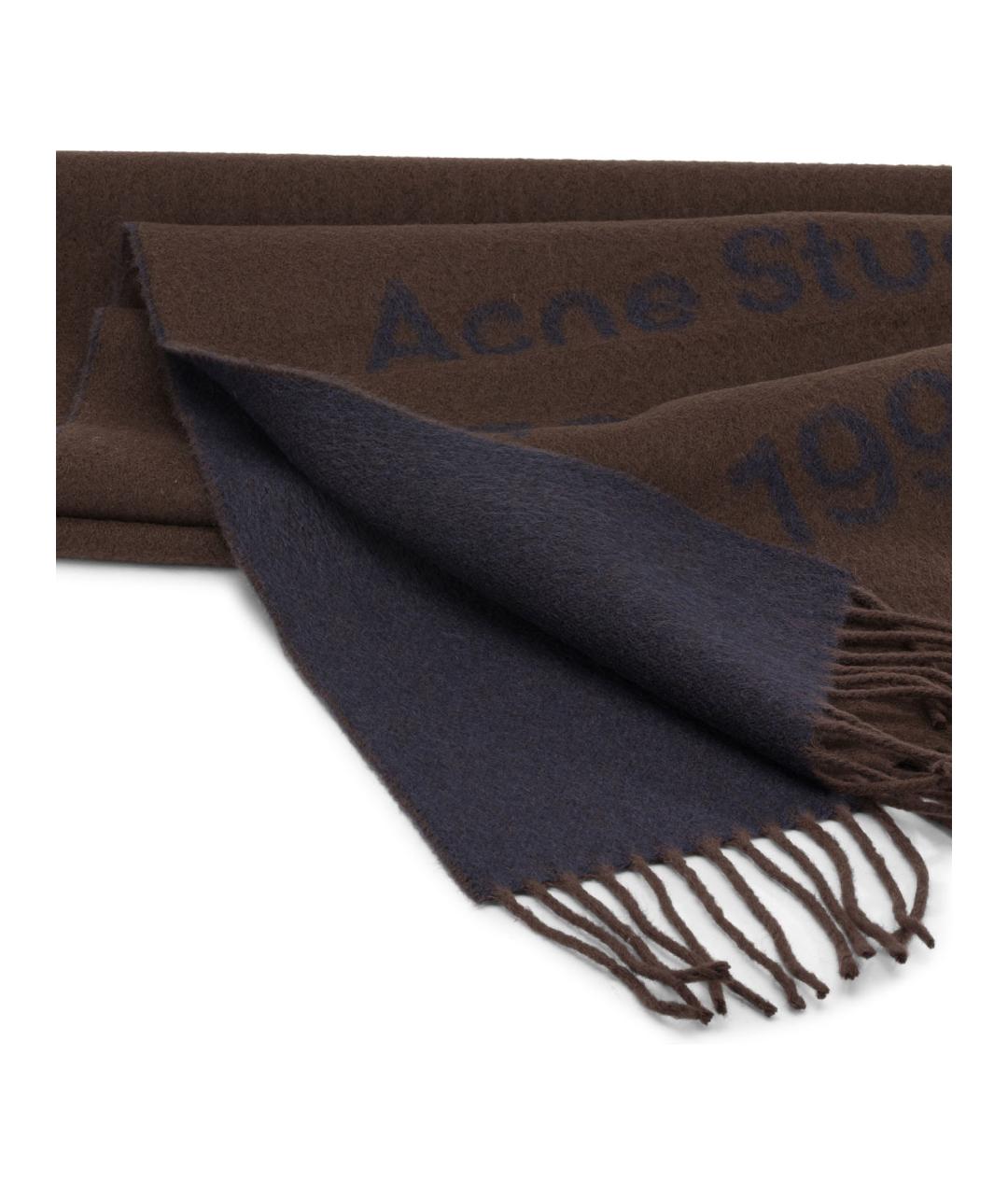 ACNE STUDIOS Коричневый шерстяной шарф, фото 2