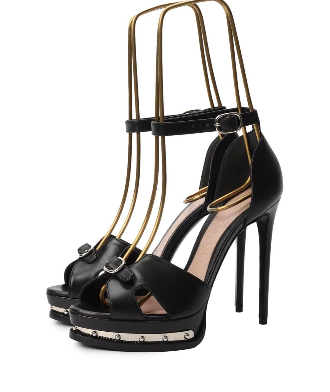 ALEXANDER MCQUEEN Черные кожаные босоножки, фото 5