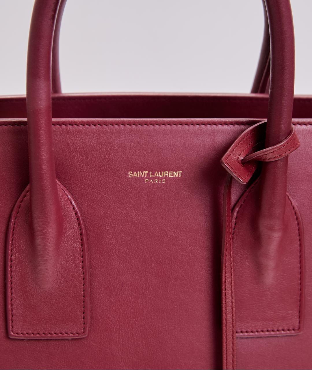 SAINT LAURENT Бордовая кожаная сумка тоут, фото 2