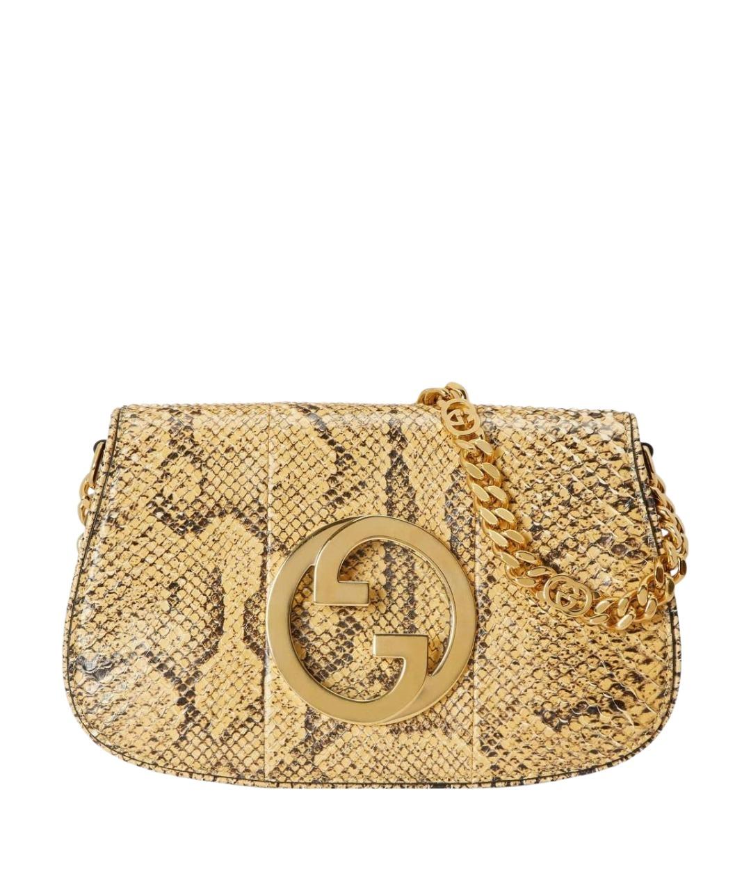 GUCCI Бежевая сумка через плечо из кожи питона, фото 1