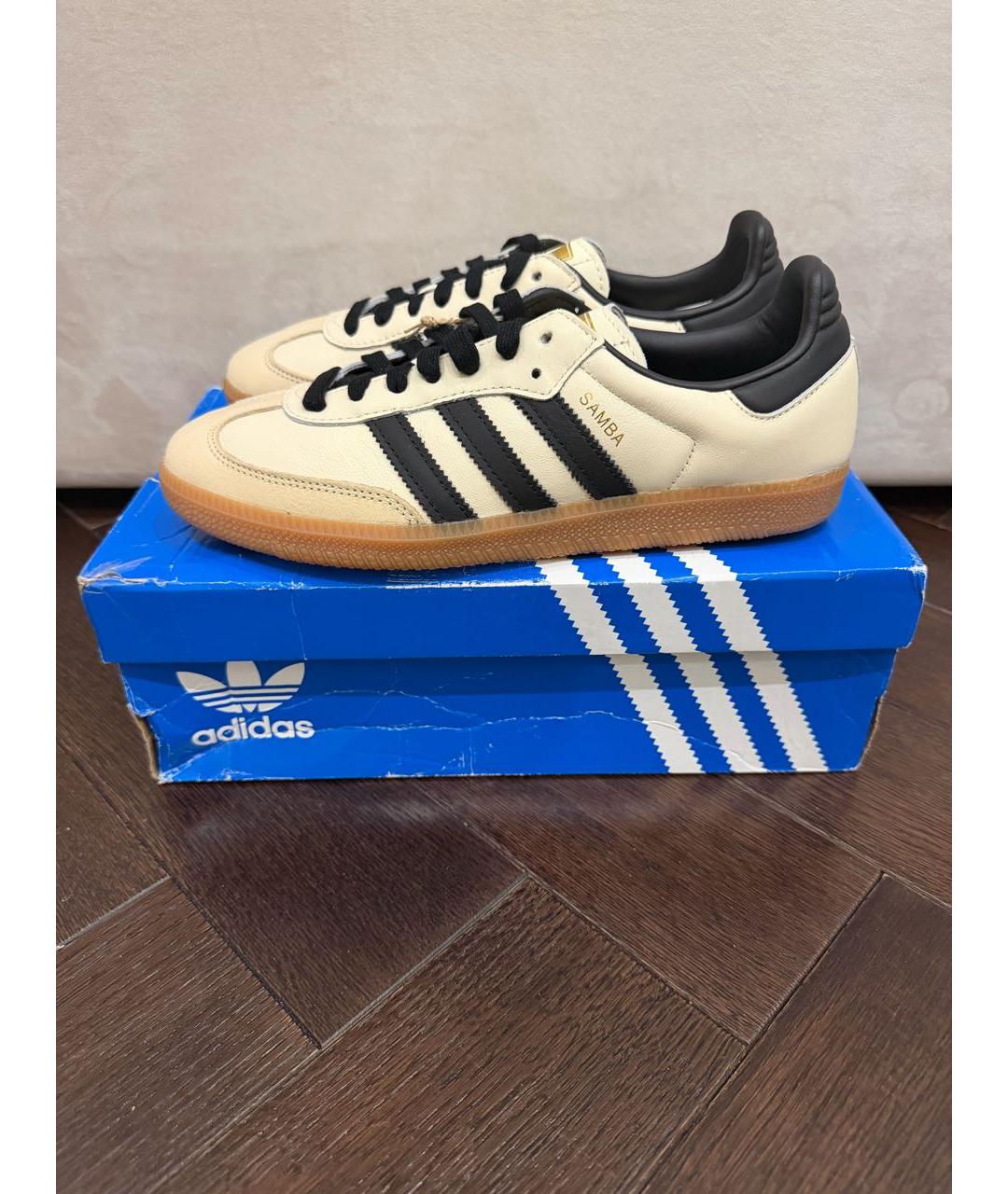 ADIDAS Бежевые кожаные кеды, фото 7