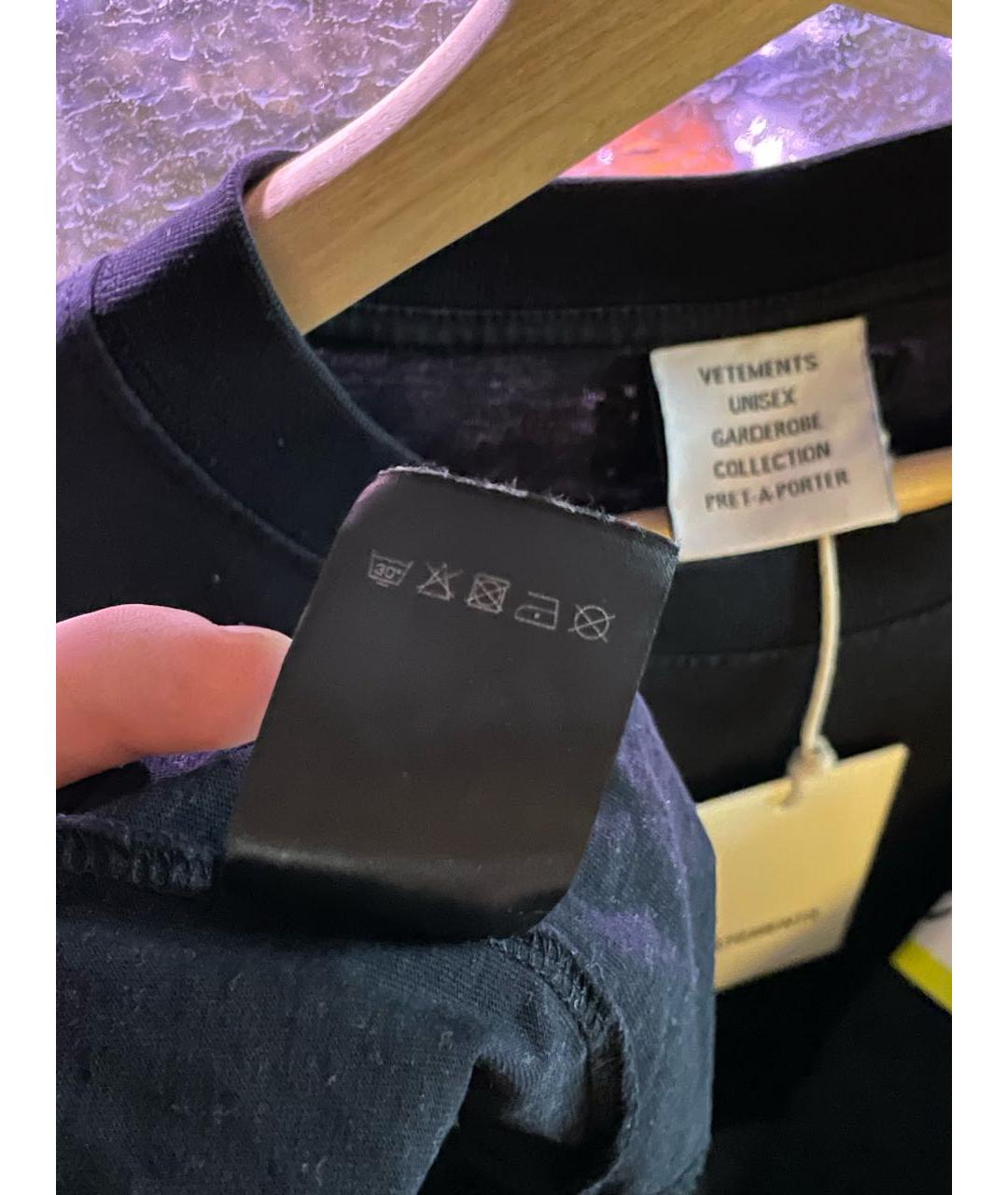 VETEMENTS Черная хлопковая футболка, фото 4
