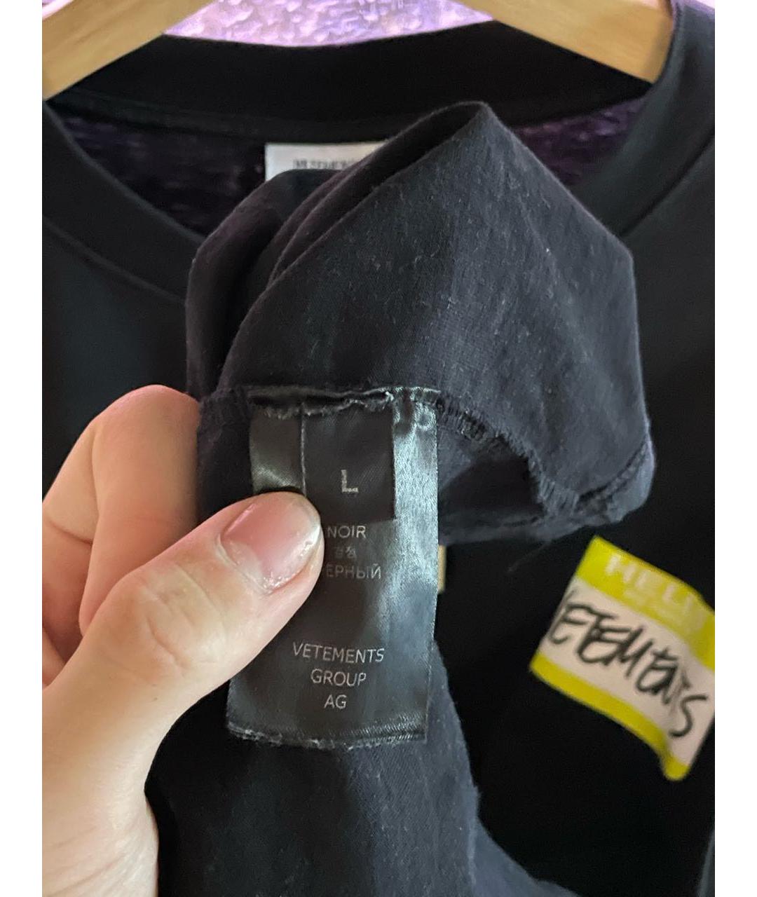 VETEMENTS Черная хлопковая футболка, фото 3