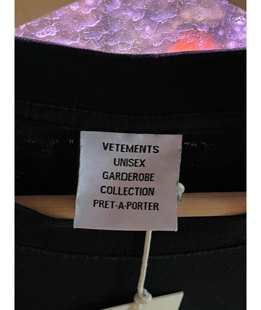 VETEMENTS Черная хлопковая футболка, фото 5