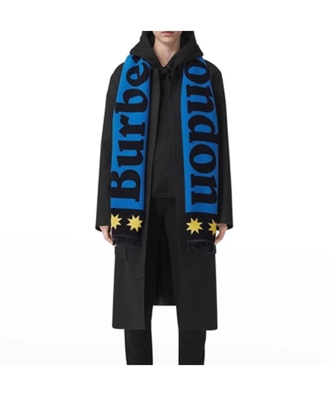 BURBERRY Синий шерстяной шарф, фото 4