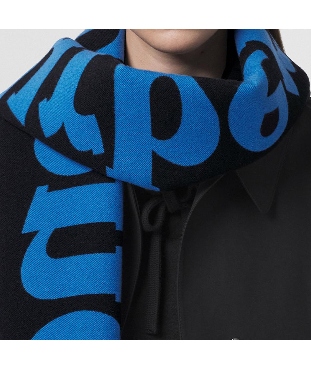 BURBERRY Синий шерстяной шарф, фото 3