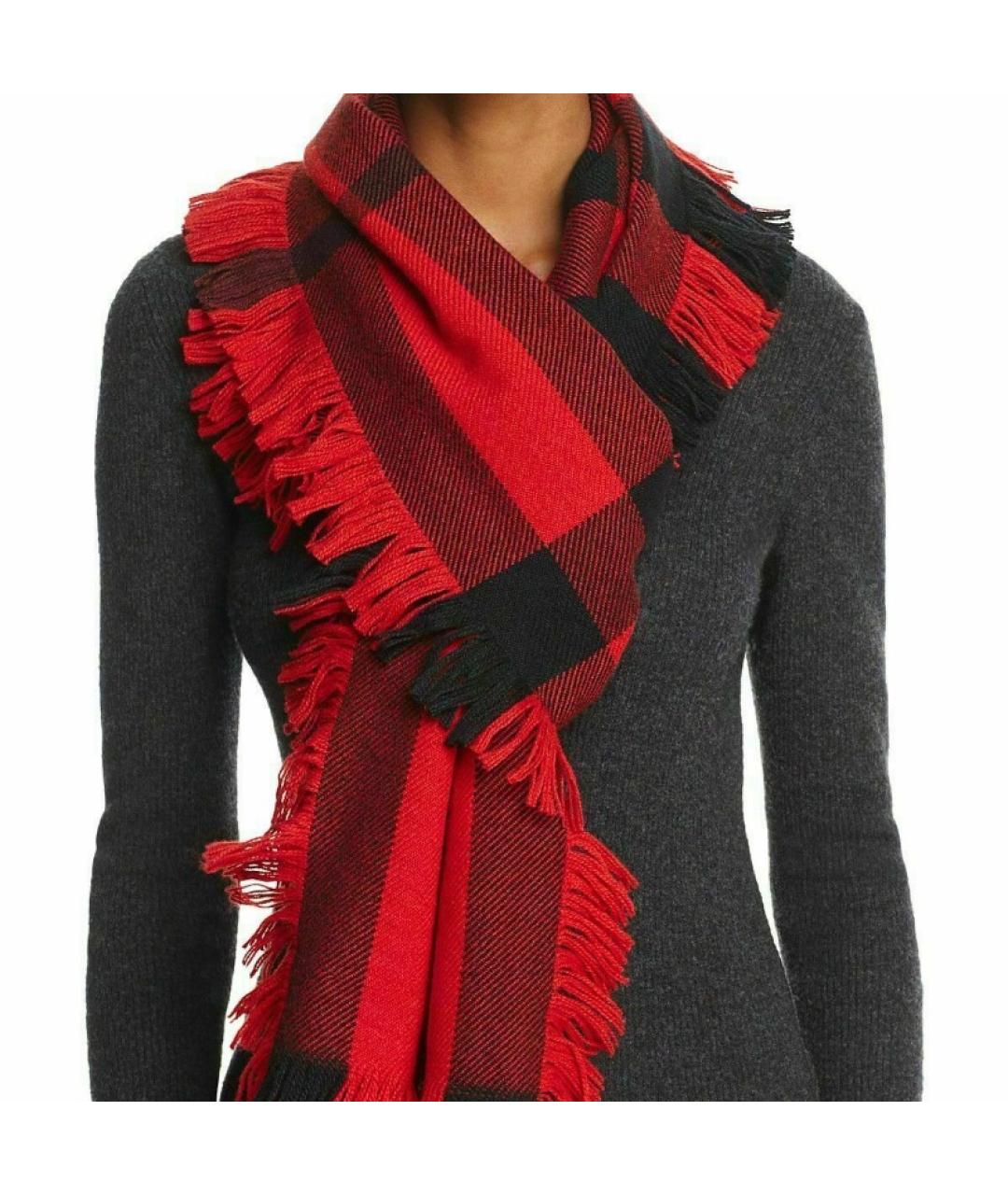 BURBERRY Красный шерстяной шарф, фото 5