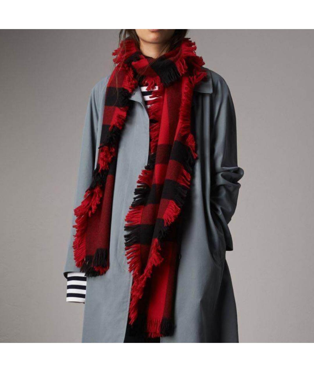 BURBERRY Красный шерстяной шарф, фото 4