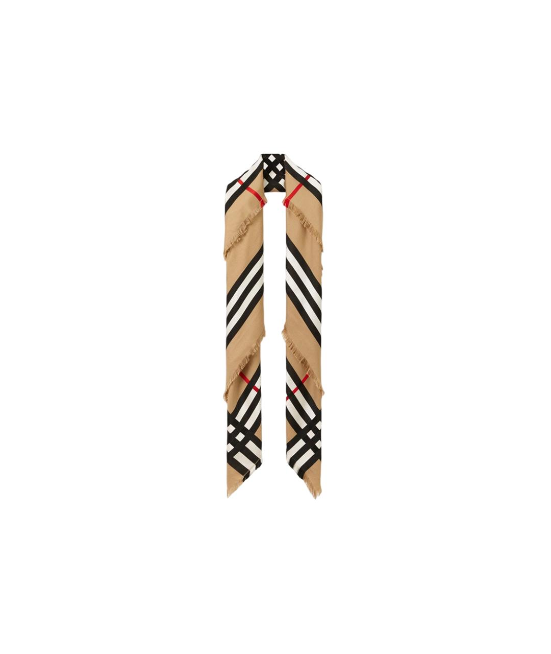 BURBERRY Коричневый шерстяной шарф, фото 3