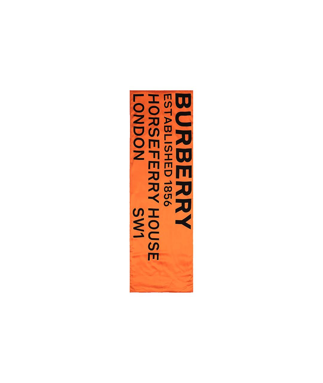 BURBERRY Оранжевый шелковый шарф, фото 5