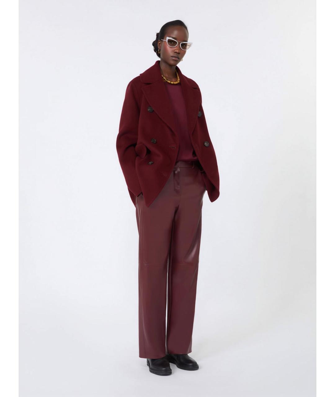 'S MAX MARA Бордовые полиэстеровые прямые брюки, фото 2