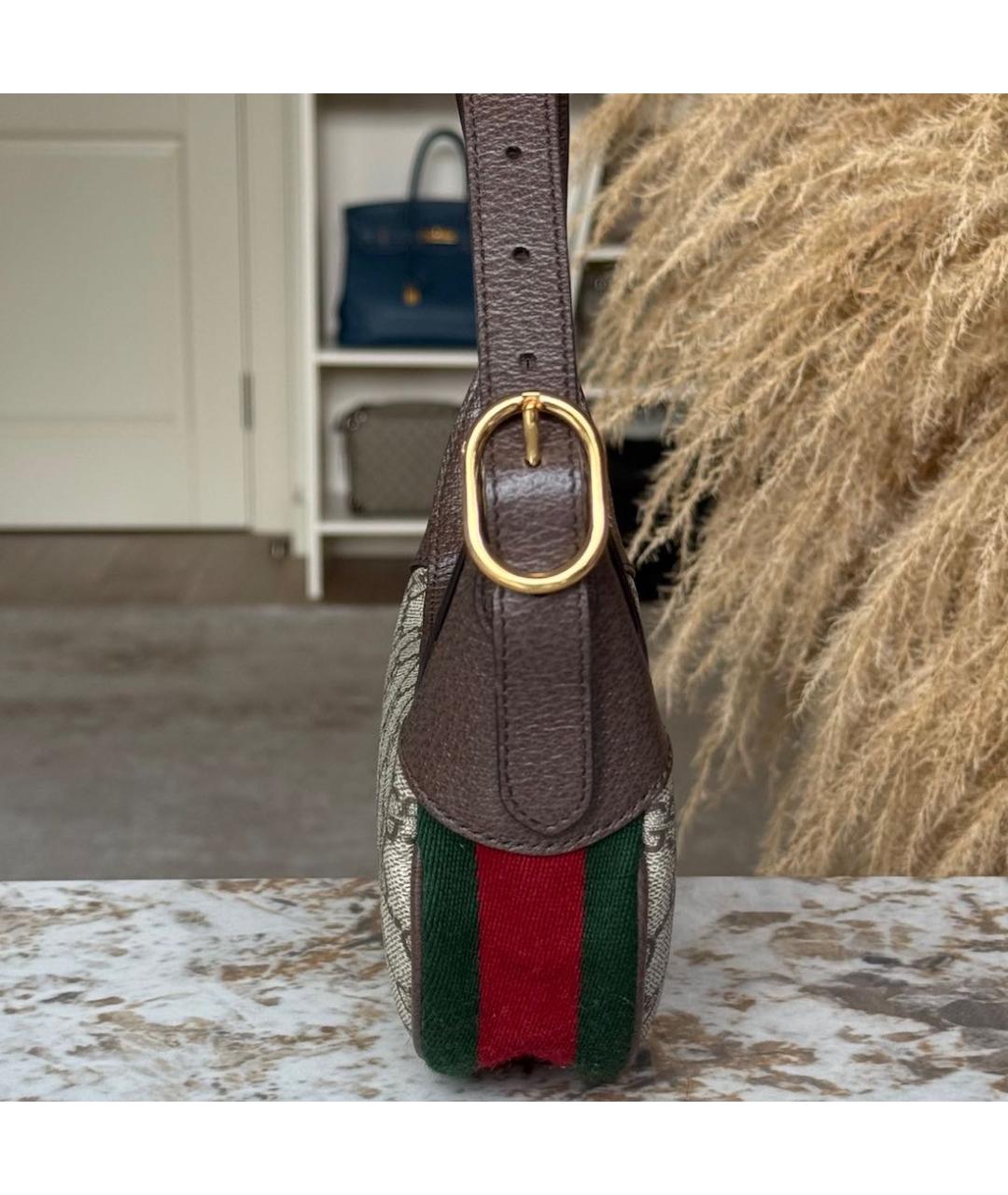 GUCCI Коричневая тканевая сумка с короткими ручками, фото 6