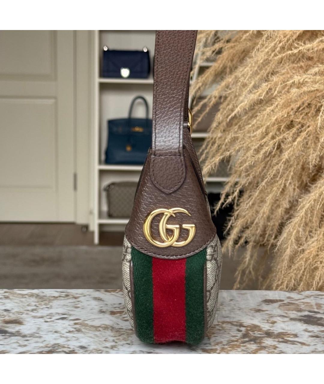 GUCCI Коричневая тканевая сумка с короткими ручками, фото 5