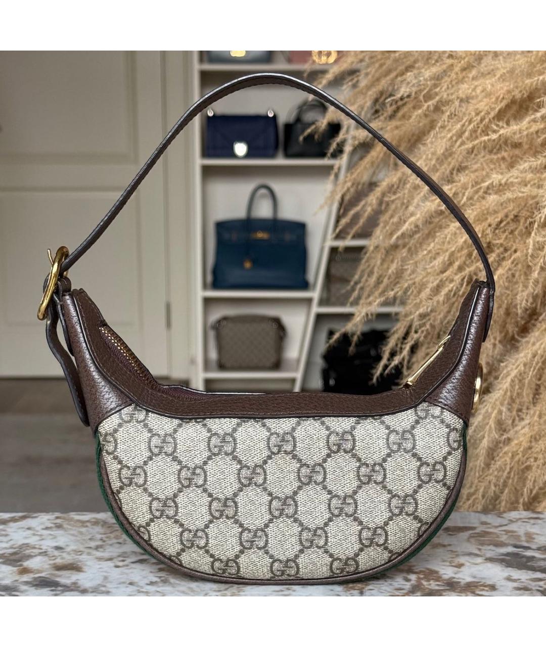 GUCCI Коричневая тканевая сумка с короткими ручками, фото 4