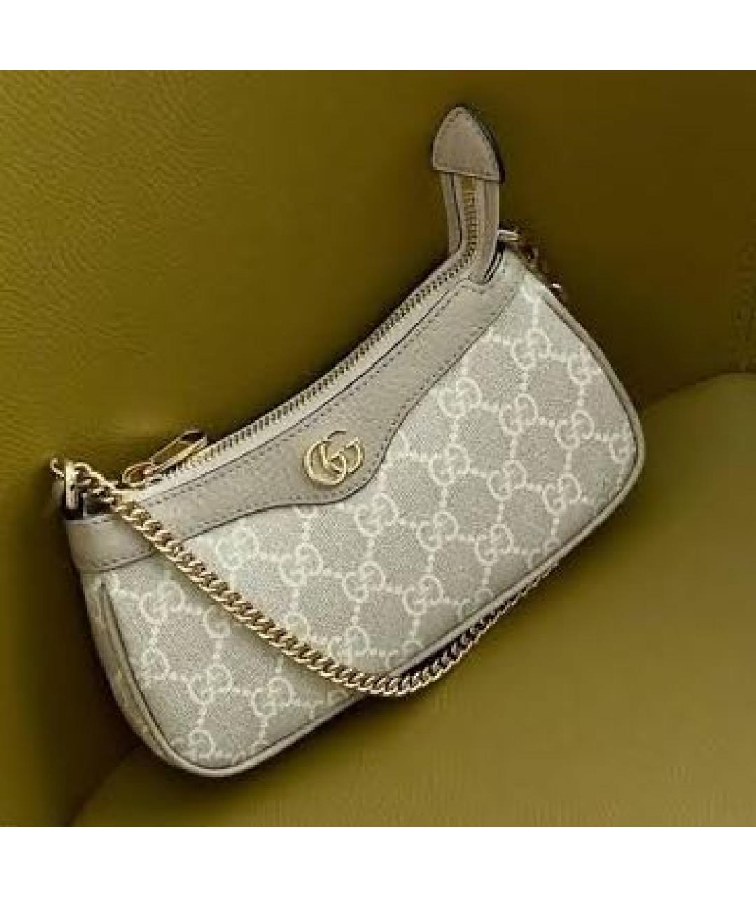 GUCCI Бежевая сумка с короткими ручками из канвы, фото 4