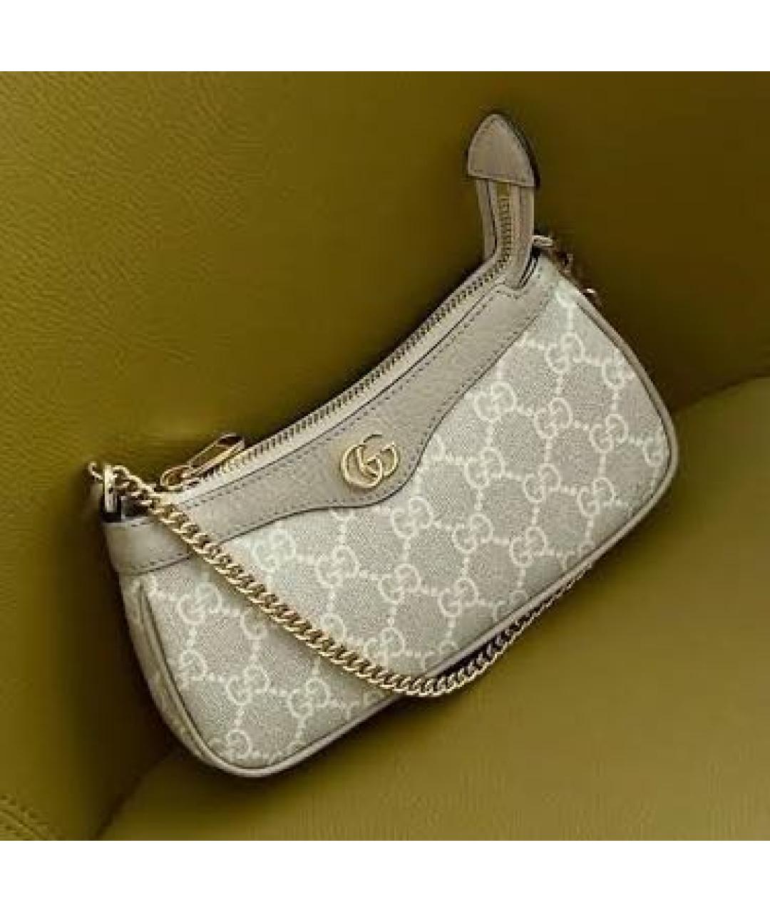 GUCCI Бежевая сумка с короткими ручками из канвы, фото 7