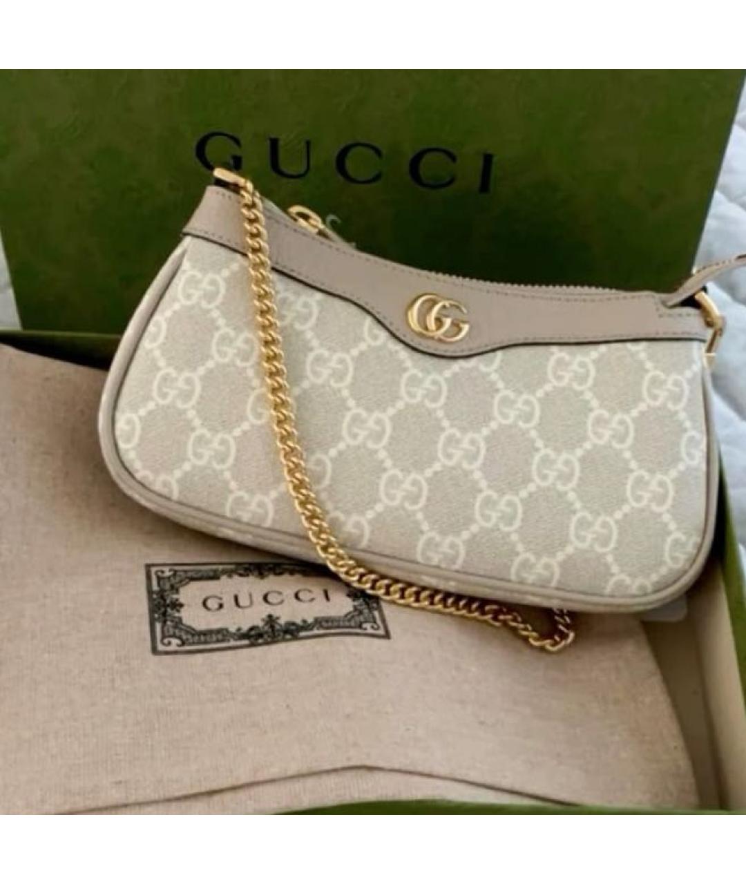 GUCCI Бежевая сумка с короткими ручками из канвы, фото 6