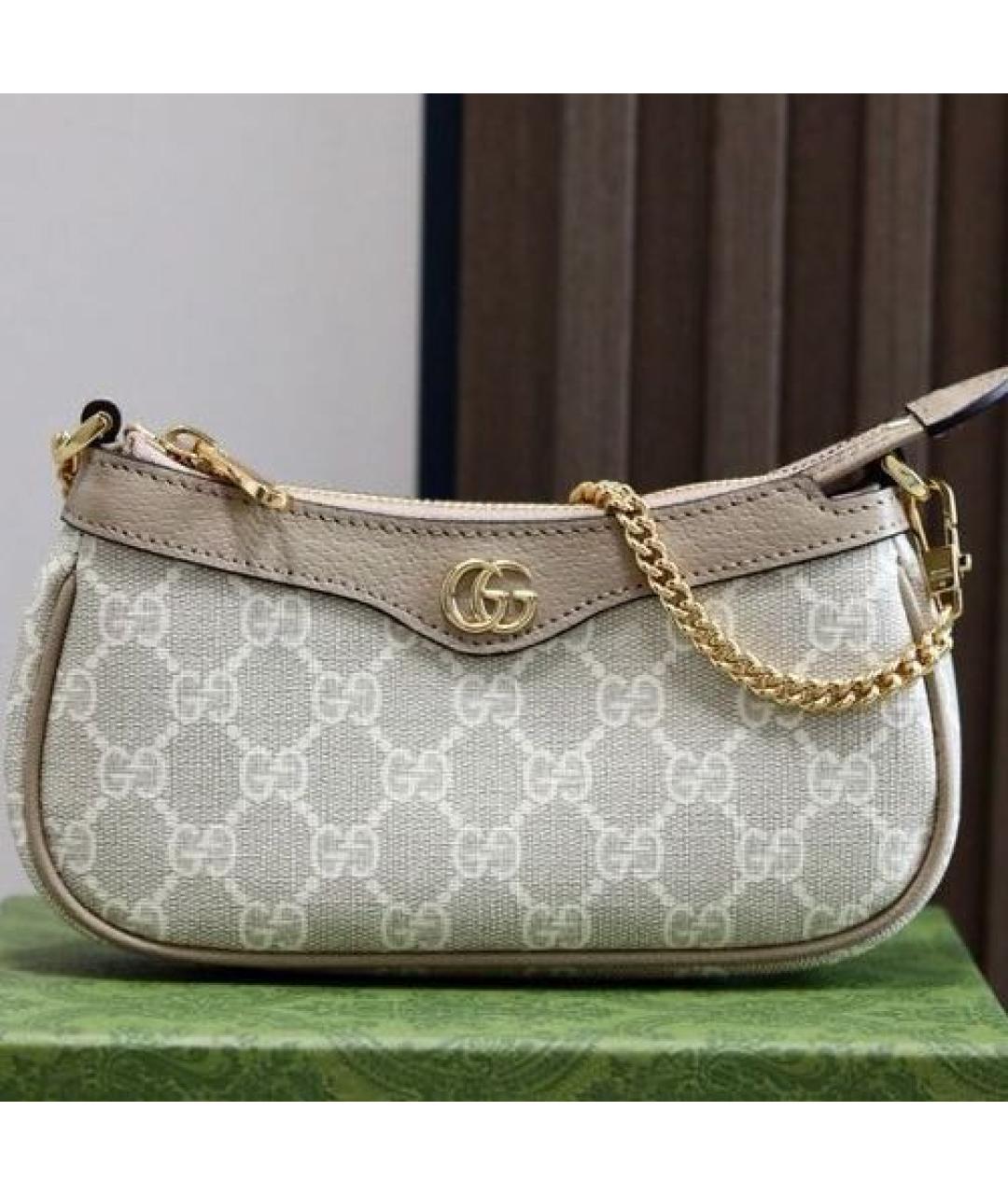 GUCCI Бежевая сумка с короткими ручками из канвы, фото 5
