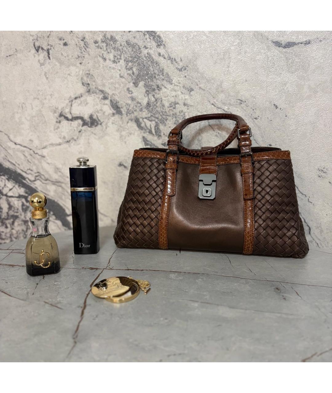 BOTTEGA VENETA Коричневая сумка тоут из кожи питона, фото 8