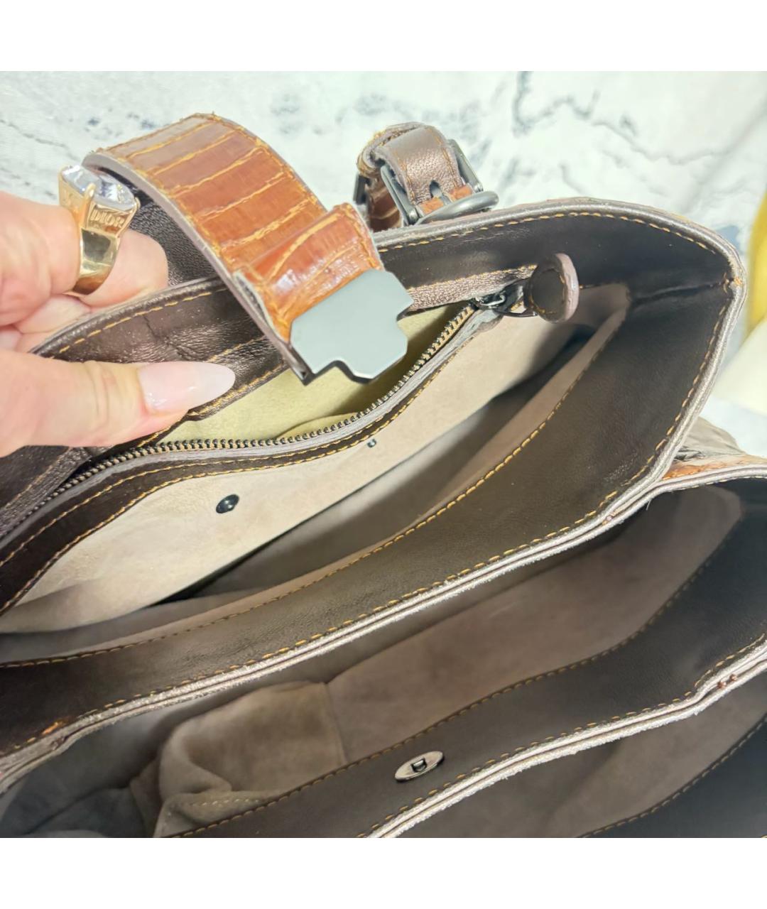 BOTTEGA VENETA Коричневая сумка тоут из кожи питона, фото 3