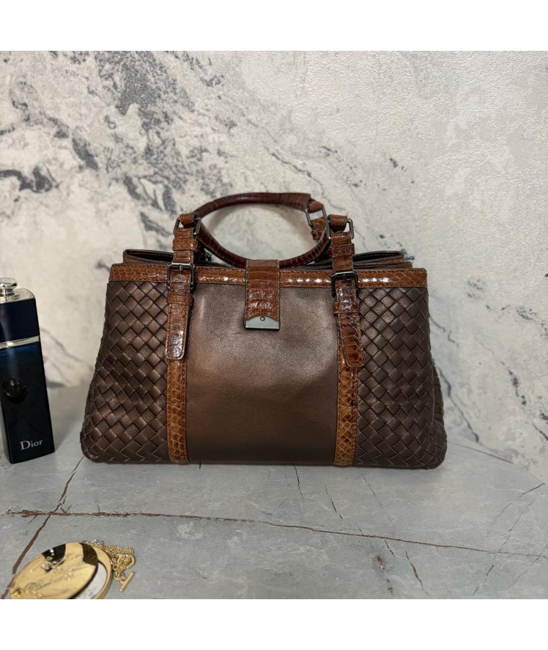 BOTTEGA VENETA Коричневая сумка тоут из кожи питона, фото 2