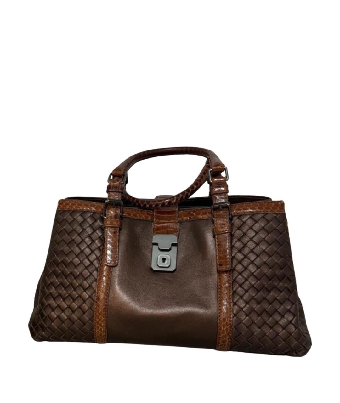 BOTTEGA VENETA Коричневая сумка тоут из кожи питона, фото 1
