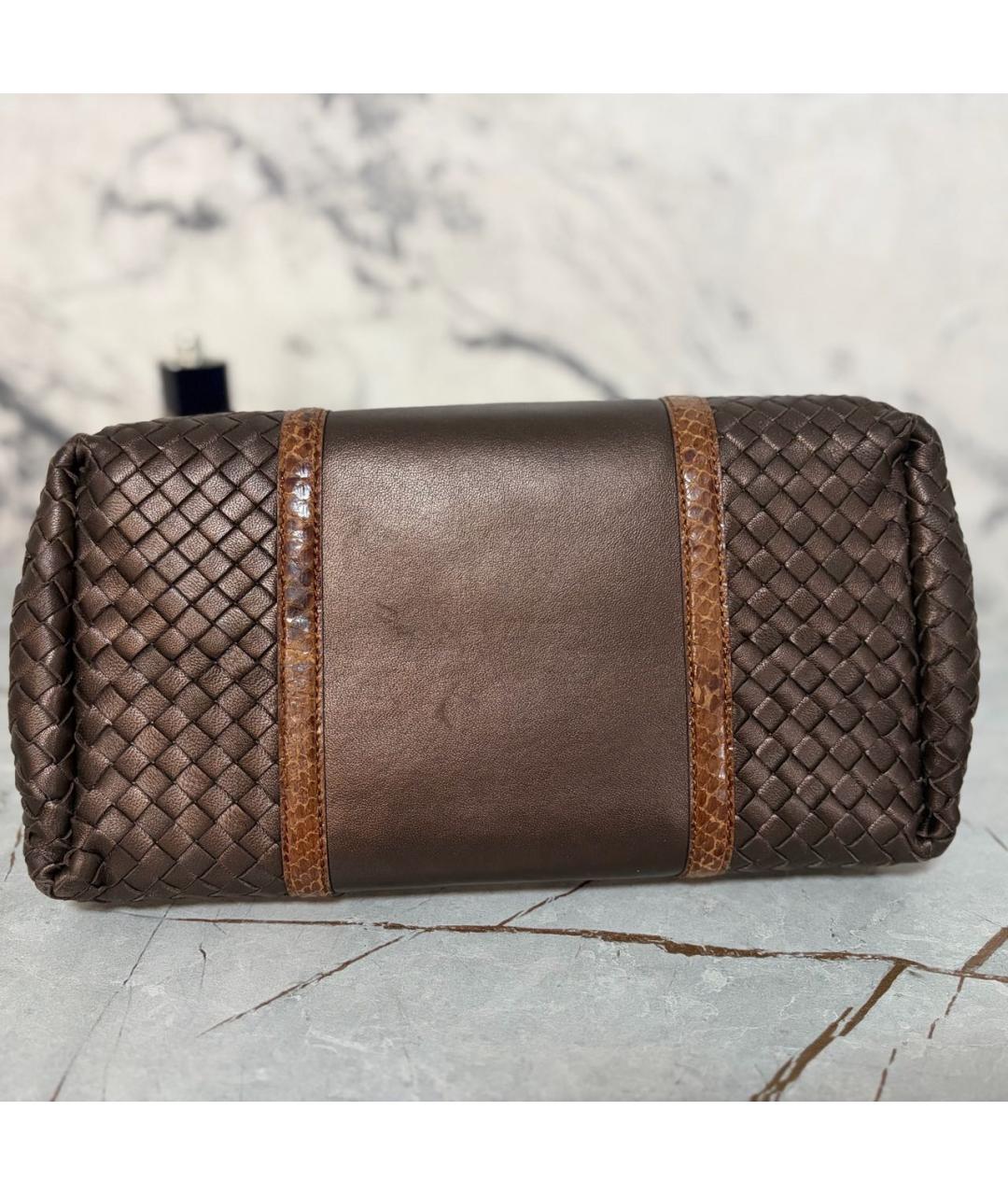 BOTTEGA VENETA Коричневая сумка тоут из кожи питона, фото 5