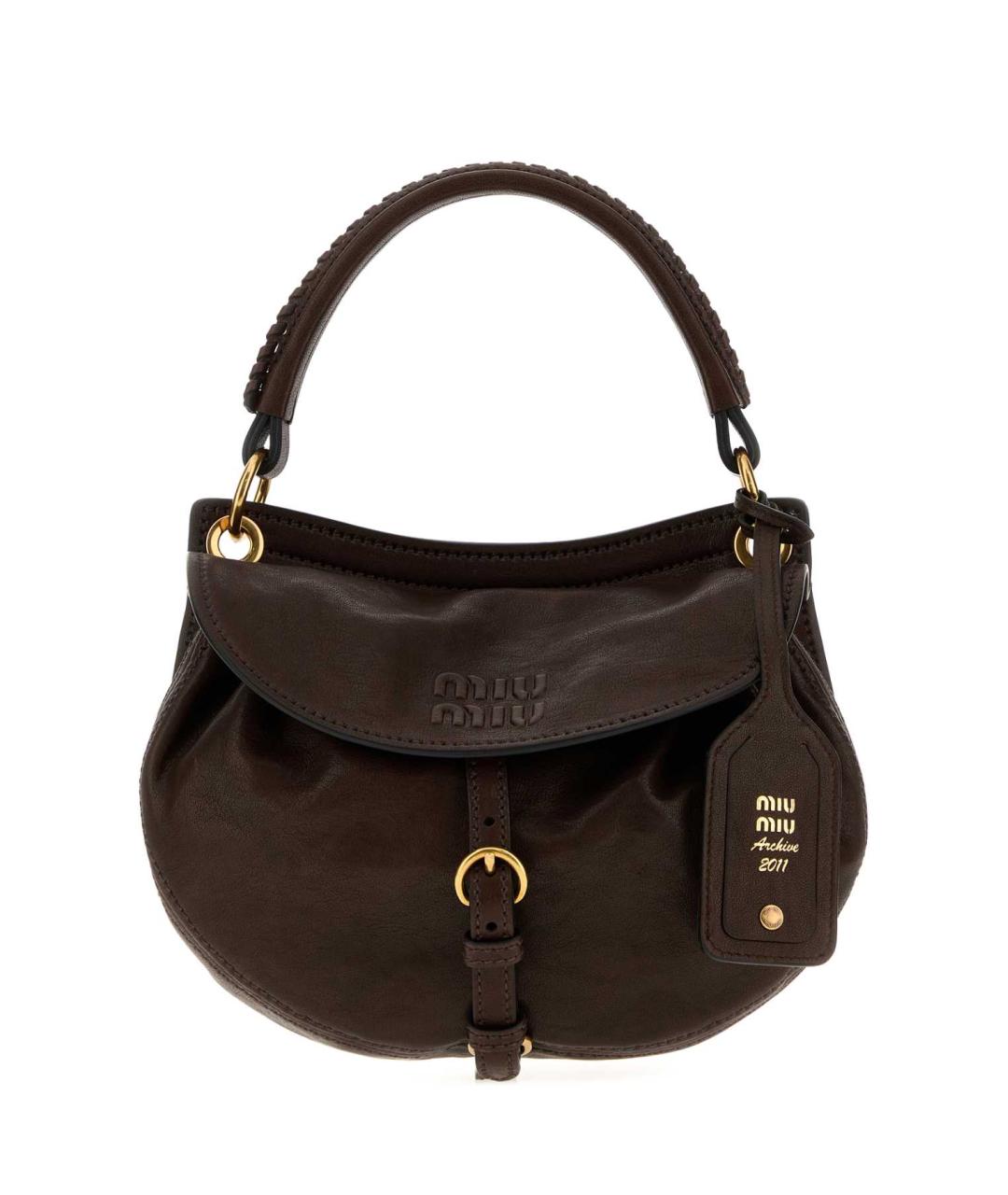 MIU MIU Коричневая кожаная сумка с короткими ручками, фото 1